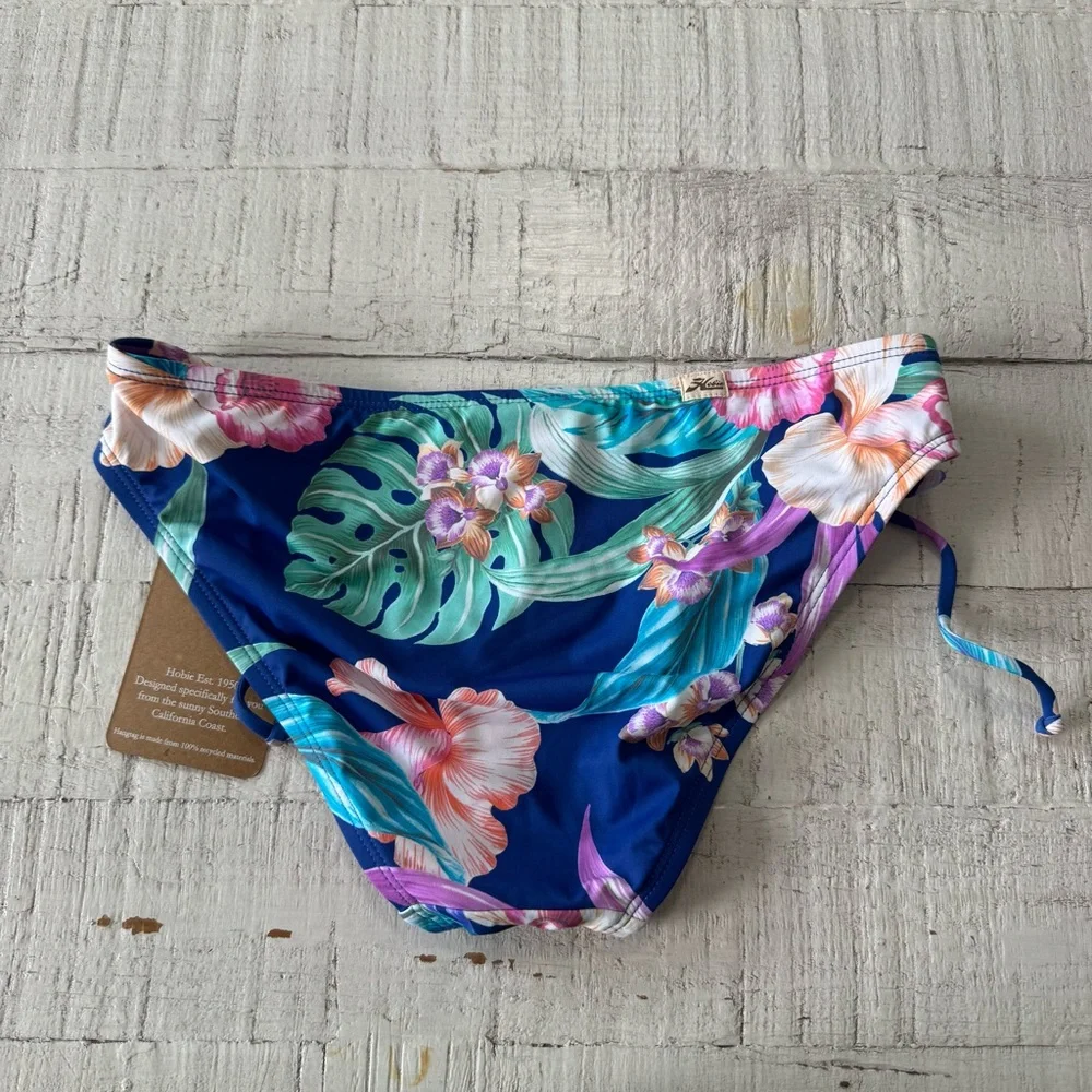 Hobie Floral Side Tie Bikini Bottom NWT size XS Blue Tropical Hipster‎ Swimsuit